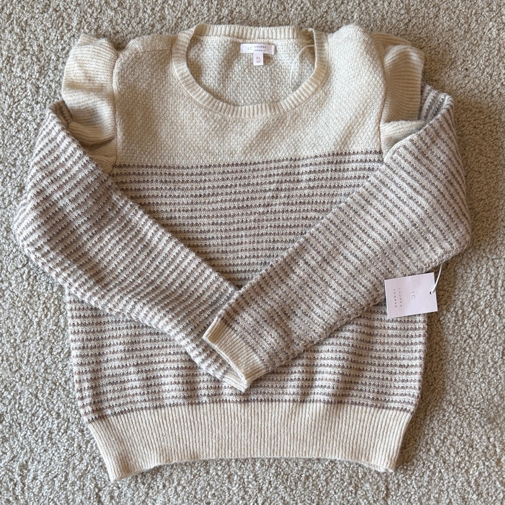 LC Lauren Conrad Cream and Tan Striped Sweater